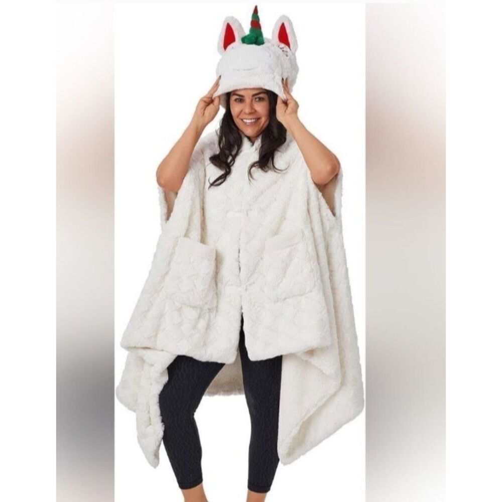 Members Mark Adult Cozy Plush Hooded Critter Unicorn Wrap White SOFT OSFM